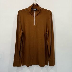 Express Fulton Tipped Quarter Zip Tee Brown Size Medium Long Sleeve